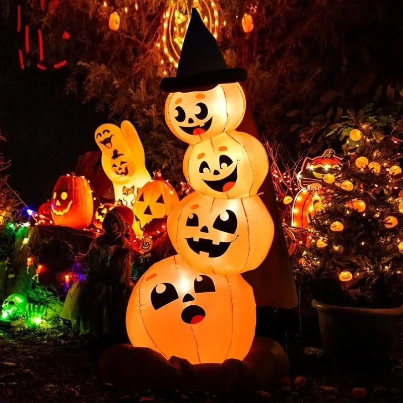 

Tangkula 7 Ft Halloween Inflatable Stacked Pumpkins with Build-in LED Lights & Blower Halloween Decoration