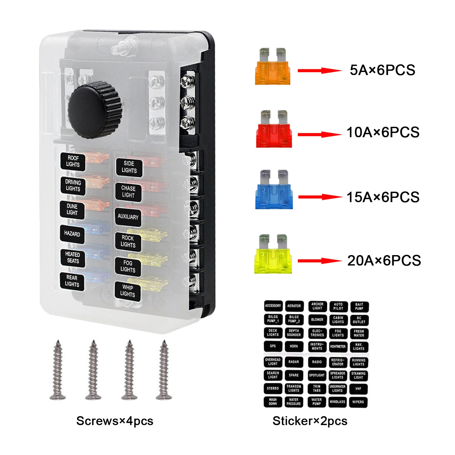 

Earu 12-полосный автомобильный лодочный блок предохранителей, держатель блока, светодиодный индикатор 12 В 32 В, авто морская водонепроницаемая панель распределения питания