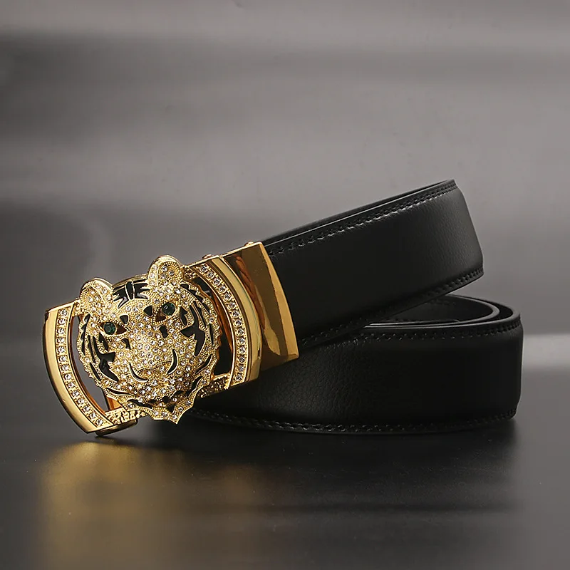 

Summer Jeans Casual Originality Belts For Men Elastic Black Belt Men's Leather PU Decorative Tiger Pattern Fashion High-Quality