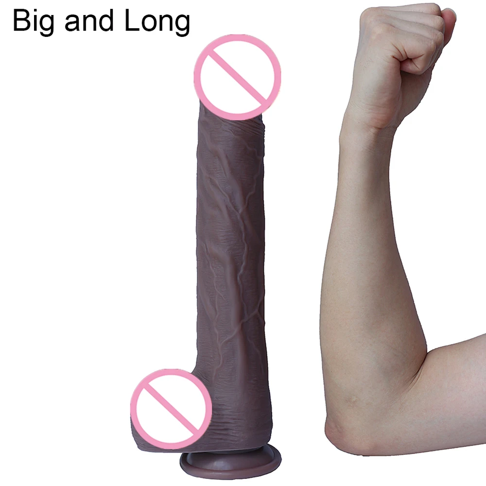 Реалистичный силиконовый фаллоимитатор 35 см черный большой пенис женский с