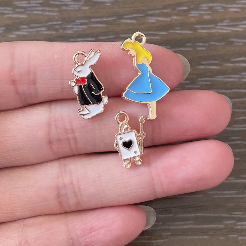 

10pcs Zinc Alloy Enamel Ladygirl Poker Rabbit Pendant Charms For Bracelet Necklace Earrings Zipper Pulls DIY Jewelry Making