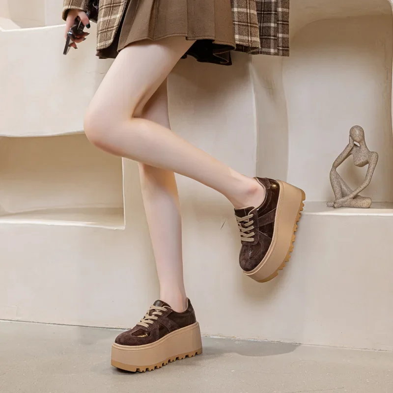 Кроссовки женские на платформе 8 см замша кожа сетка танкетка скрытый каблук