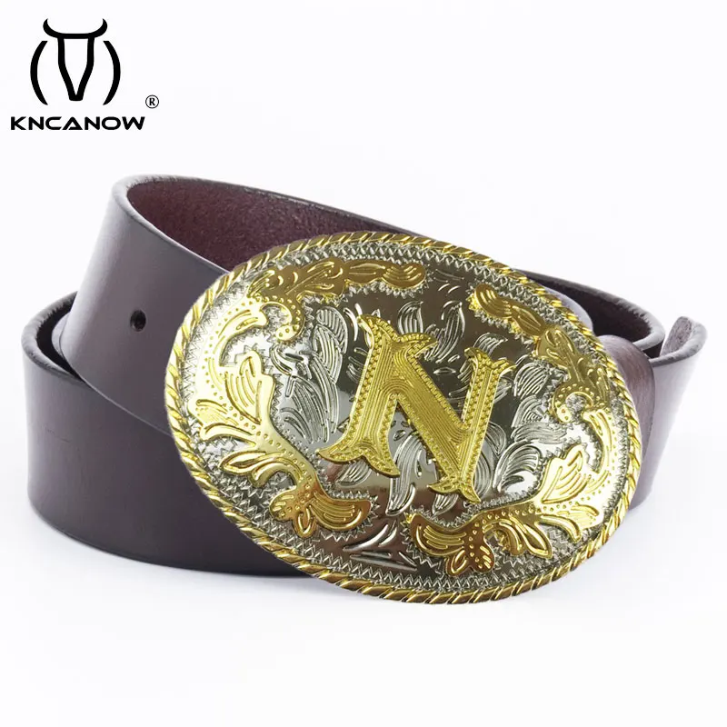 Wild West Cowboy Leather Belt Cow Texas Metal Buckle Letter N American Texas Western Cowboy Style Belts Trend Belt For Men Gift