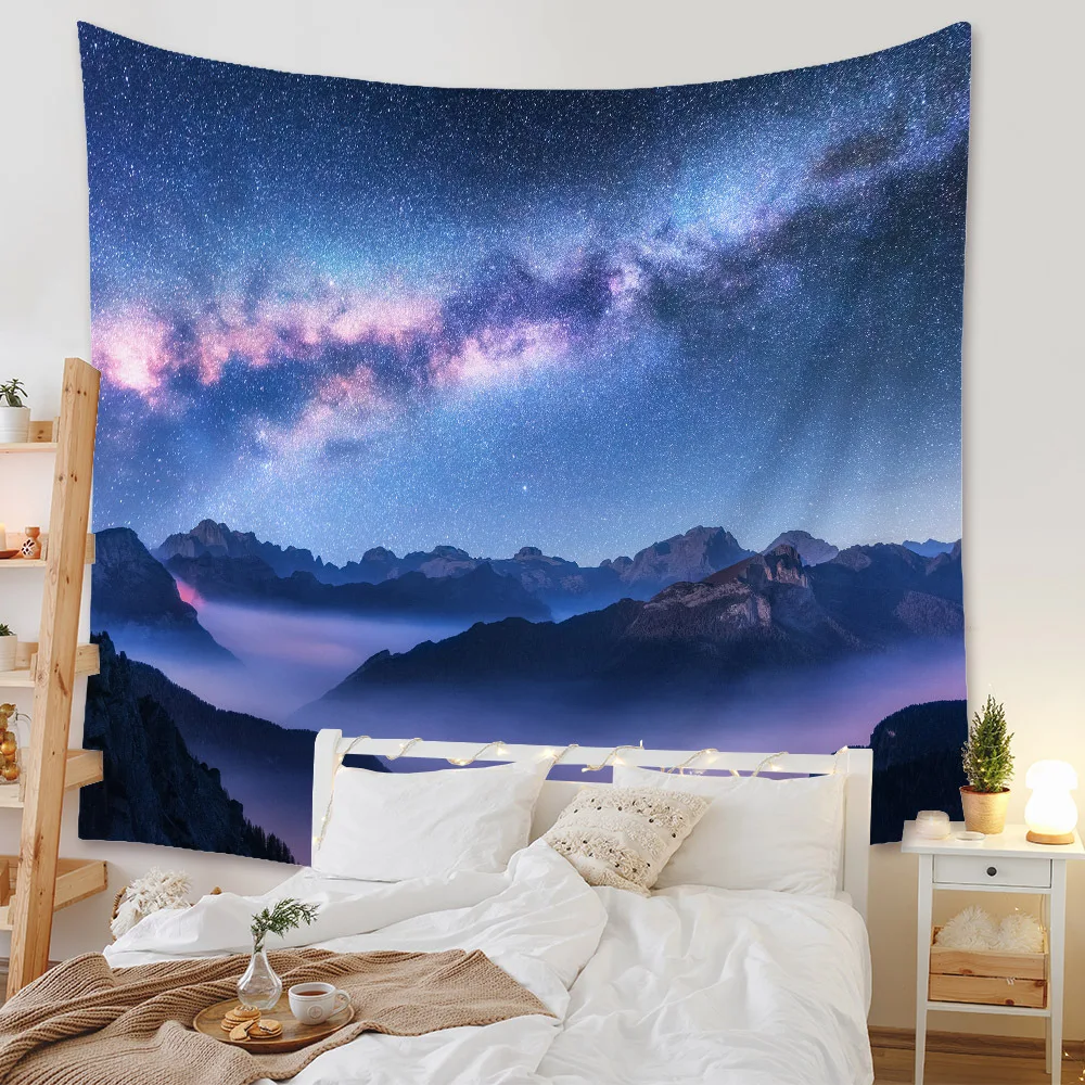 

Galaxy Tapestry Blue Starry Sky Wall Hanging Universe Psychedelic Mysterious Stars Decoration Mountain Home Room Art Decor Tapiz