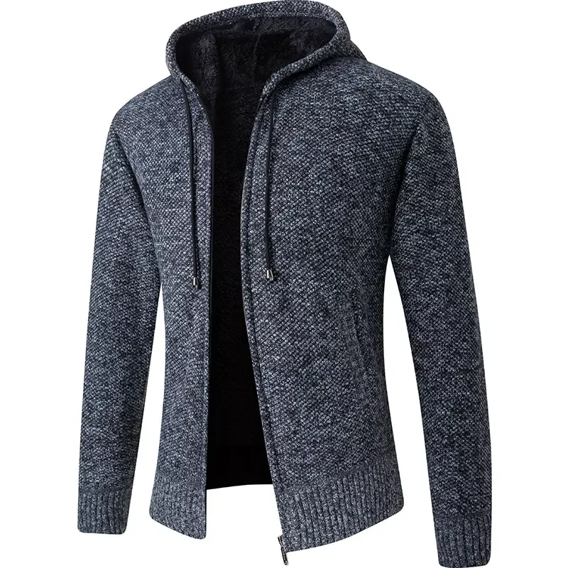 

New2022 New Cardigan Mens Hooded Collar Fleece Warm Sweaters Coat Men Coat Hoodies Jacket Thick Full Solid Cardigan Male Coats