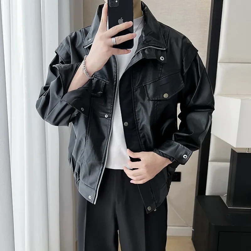 Модная куртка из искусственной кожи с двойной молнией модная мужская