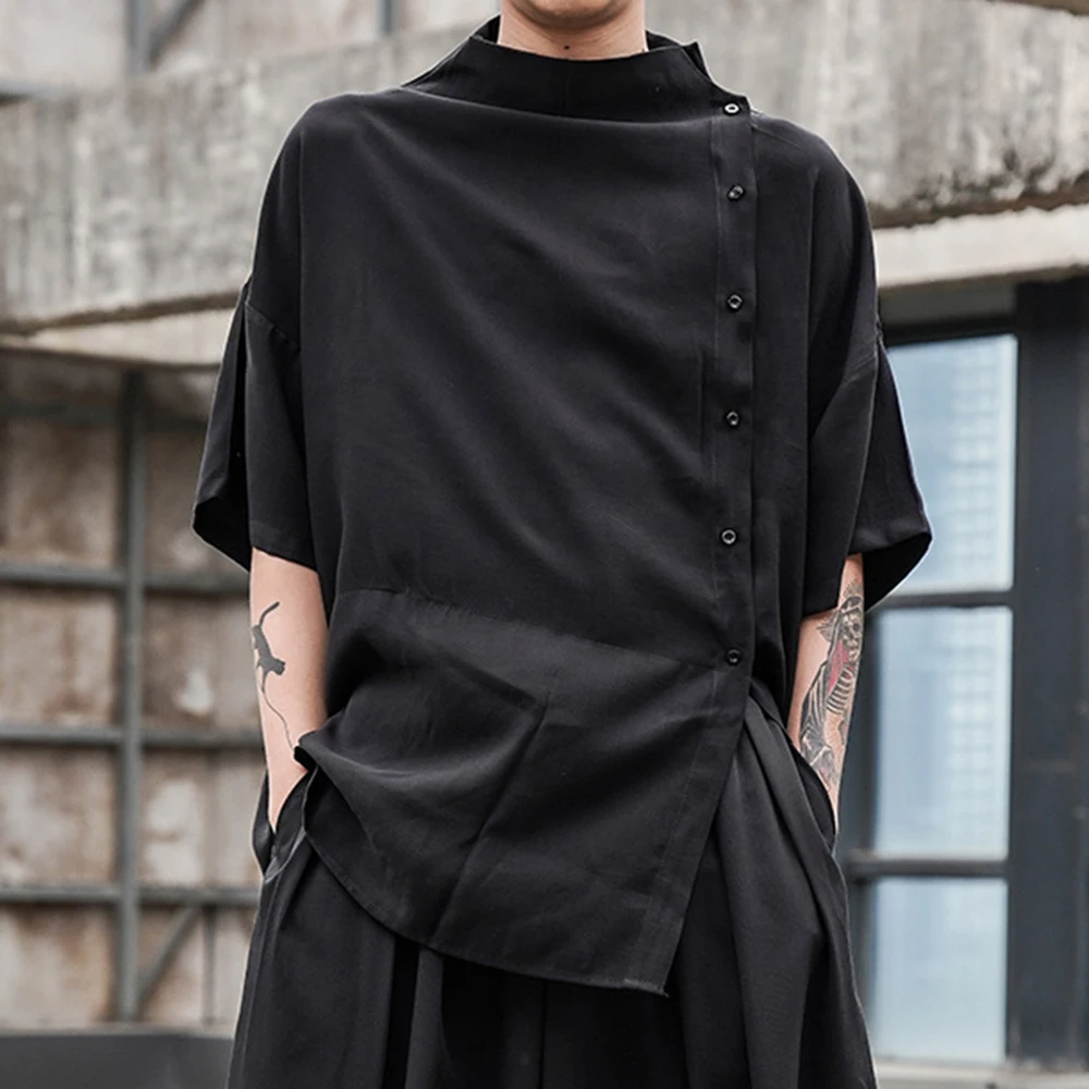 

Japanese Mens Dark Yamamoto Yaosi Tops Model New Loose Small Stand Collar T Shirt Summer Niche Tide Irregular Y3 Sleeve Shirts