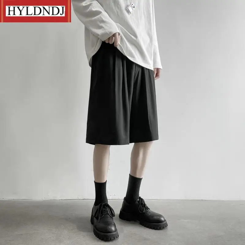 Shorts Summer Men's Straight Fit Knee-Length Short Suit Pant Solid Black White Clothing Student Thin Colors Casual Shorts Man