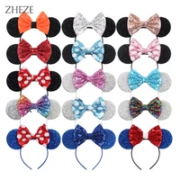 10pcslot polka dots sequins 5bow mouse ears headband for girls festival party hairband boutique diy hair accessories mujer
