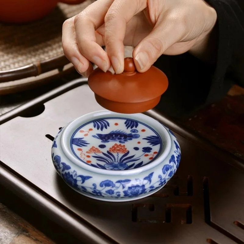 Сине-белая рыбья водоросли с узором ретро коврик для чайной чашки маленький