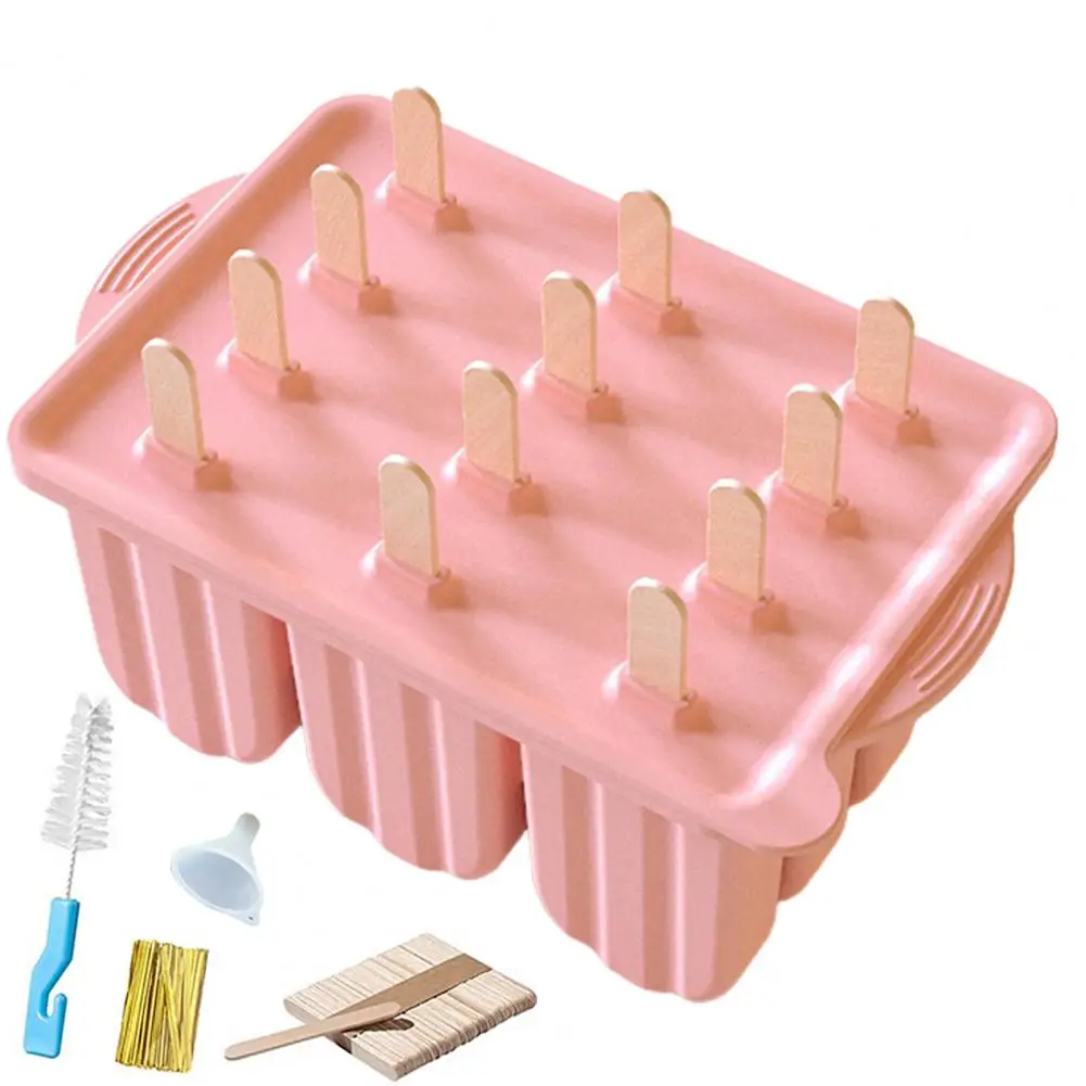 

1 Set Ice Cream Mold Non-stick Flexible 12 Grids Silicone Sorbet Molds Ice Cube Tray Home Supply