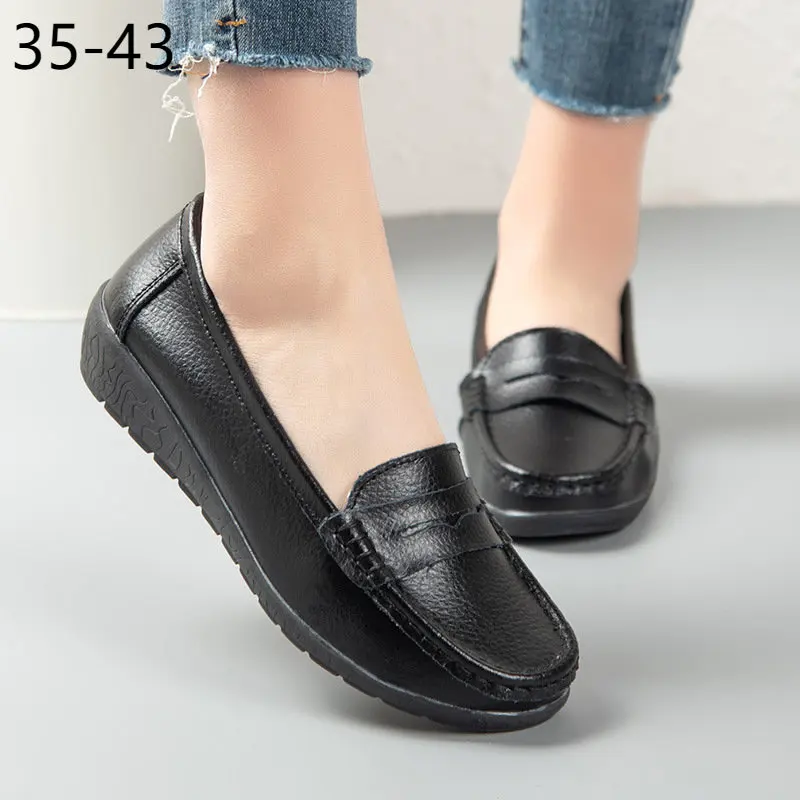 41 42 43 Plus Big Over Large Size Nurse Shoes Casual Flat Heel Women's Single Shoes Bean Shoes Mother Shoes Cow