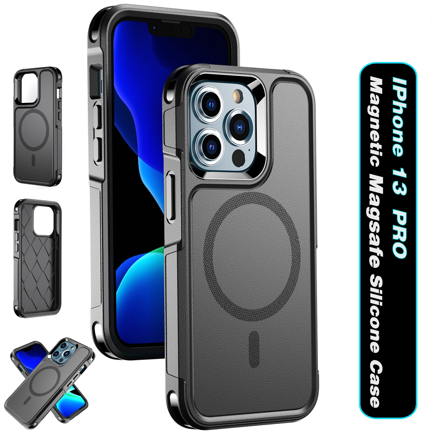 

For iPhone 14 13 Pro Magnetic Case Military Grade Protection Back Shockproof Phone Case for iPhone 12 Pro Max mini Bla