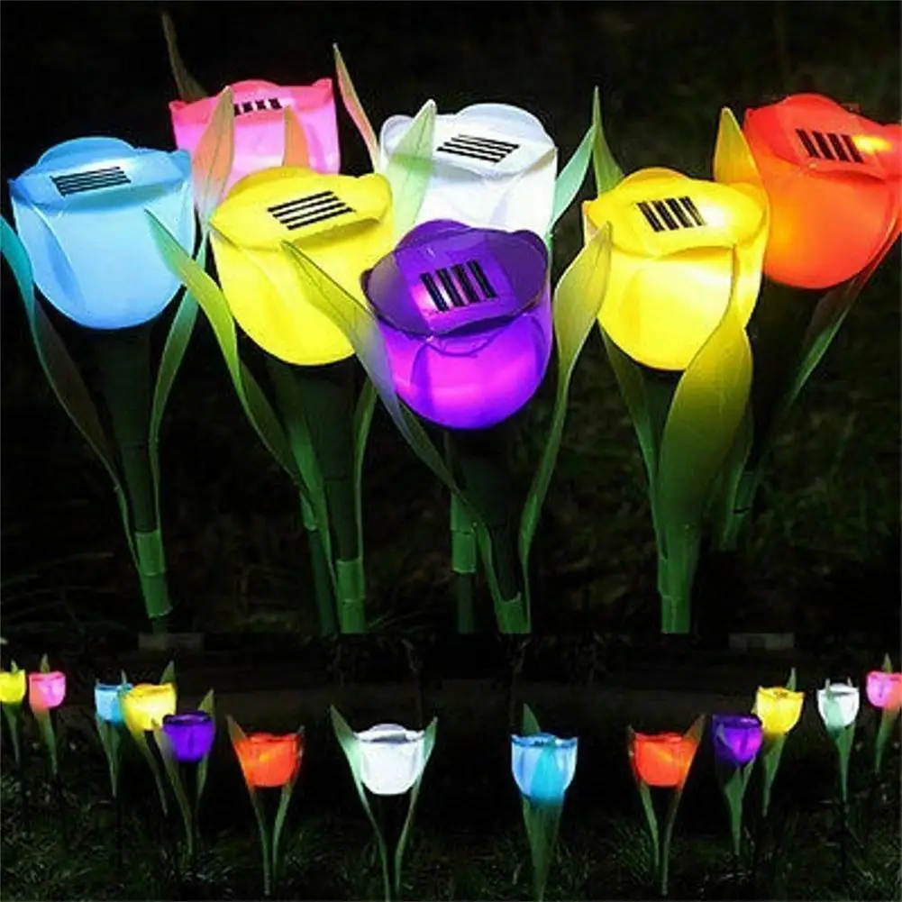 

6pcs Led Tulip Flower Lights Outdoor Solar Powered Ip54 Waterproof Colorful Lamp For Garden Patio Yard