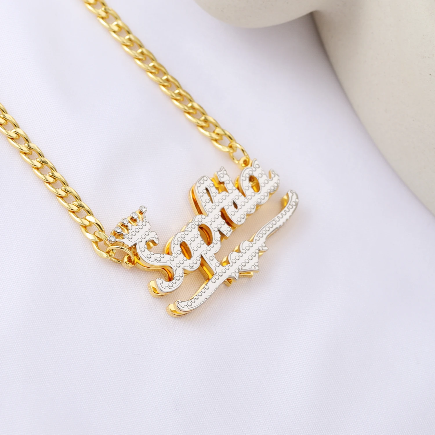 Custom Letter Name Necklace Personalized Two Tone Double Layer Name Necklaces Gold Plated Stainless Steel Pendant Mothers Day