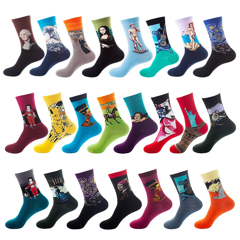 Funny Cotton Art Oil Painting French Style Socks for Men and Women Fashion Casual Novelty Colorful Middle Calf Summer Spring
