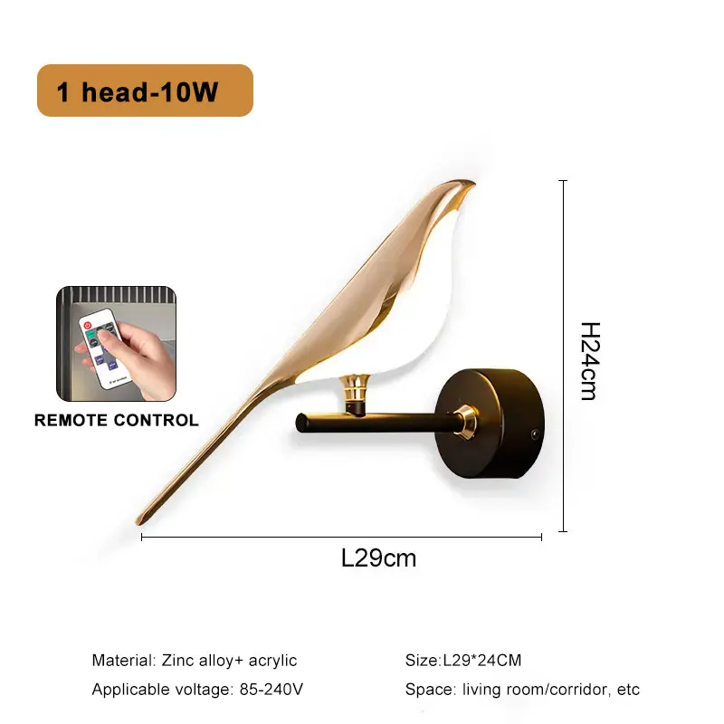 

Золотой настенный светильник-птица из железа для гостиной