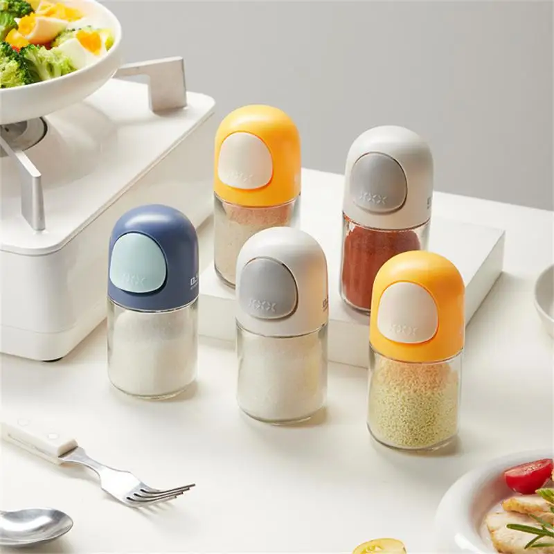 

2023 Quantitative Salt Pot, Glass Seasoning Pot, Kitchen Press Type Moisture-proof Sealed Metering Seasoning Bottle