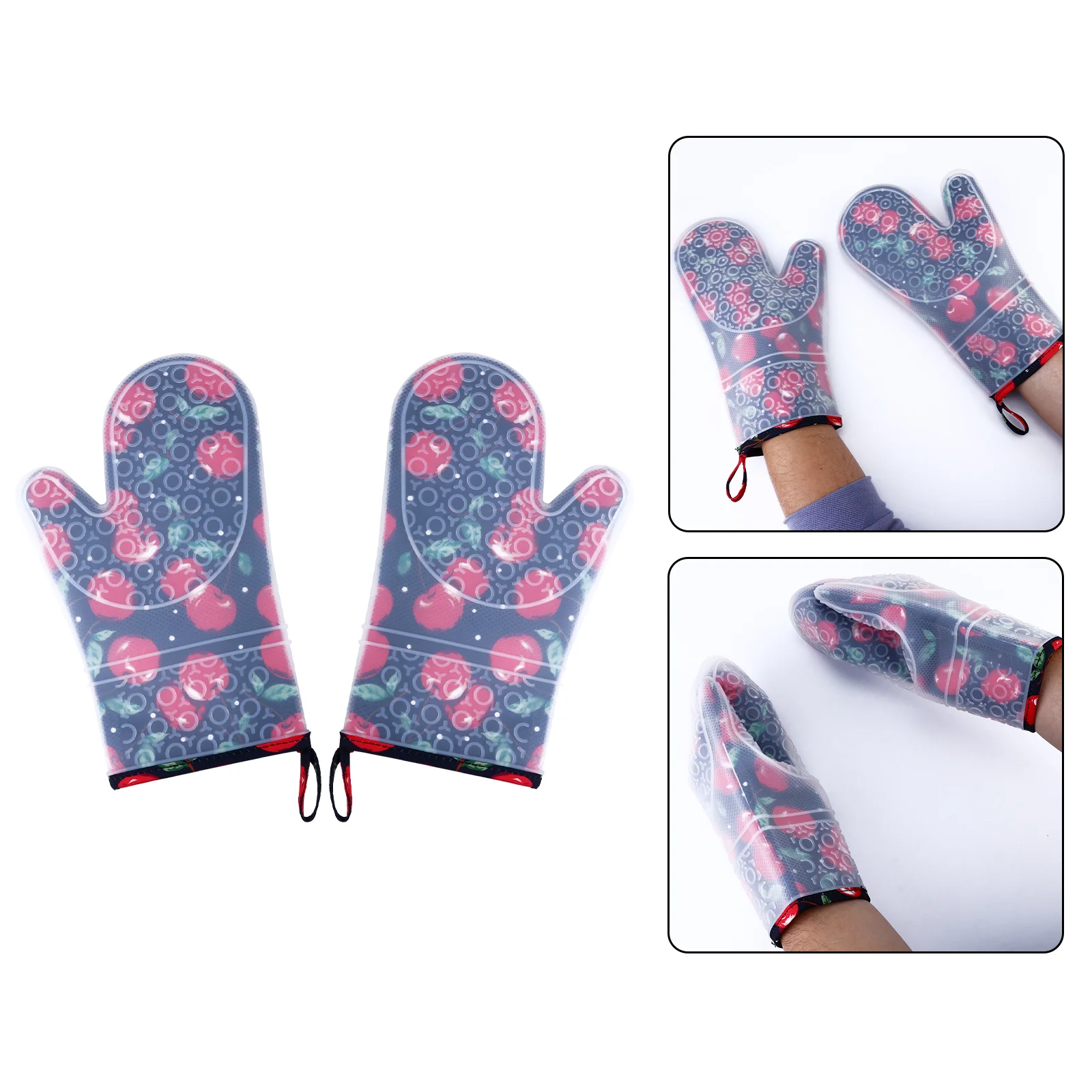 

Gloves Silicone Barbecue Oven Mitts Grill Christmas Grilling Printingfireplace Cooking Mitt Kitchen Potholders Proof Heat