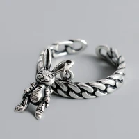 tulx silver color vintage chain handmade rings trendy cute animal rabbit pendant finger ring party jewelry adjustable for women