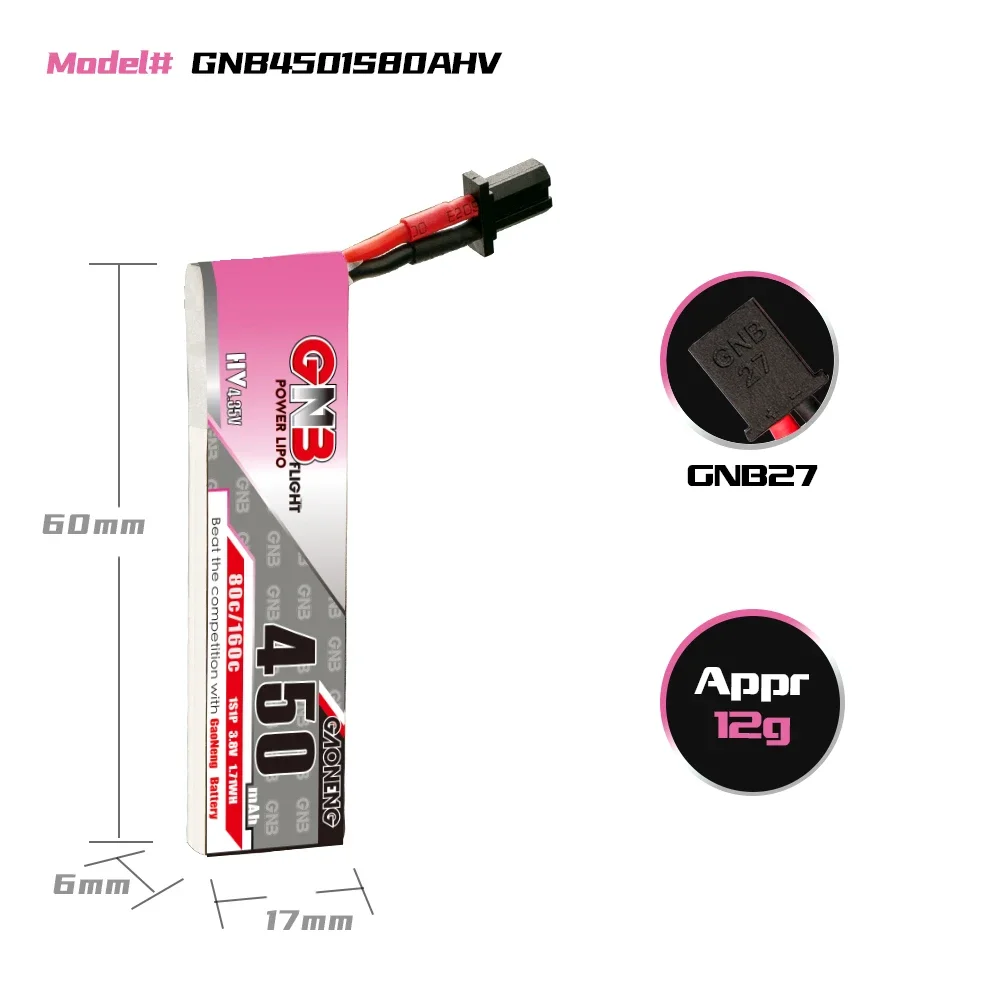 GAONENG GNB 450mAh HV 1S 80C 160C 3 8 V Cabled GNB27 LiPo батарея BetaFPV Beta75X Happymodel Mobula6 Mobula7 Snapper