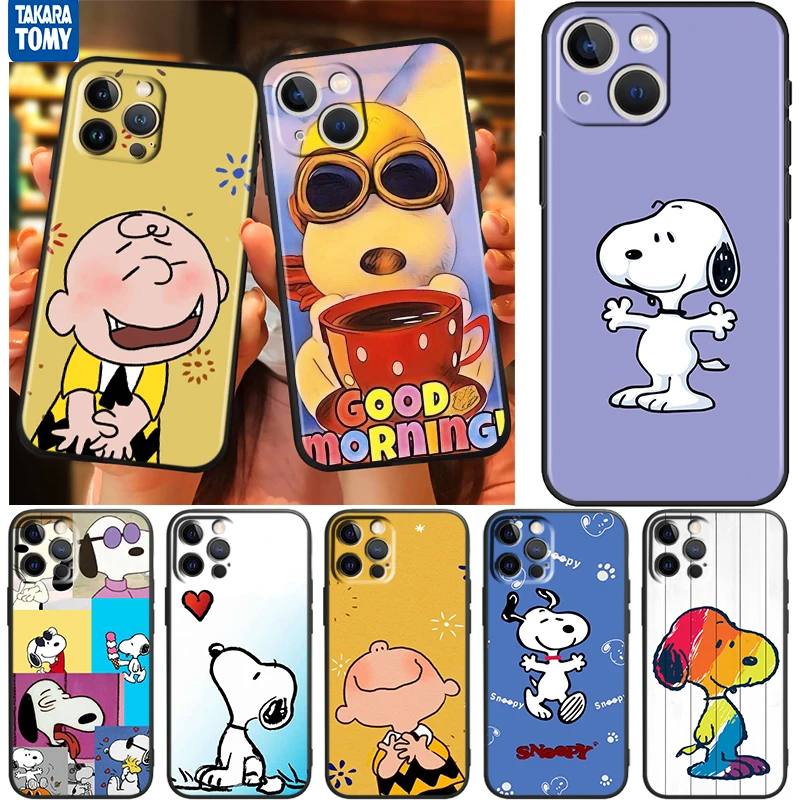 

Snoopy Cute Cartoon For Apple iPhone 13 12 11 Pro Max Mini XS Max X XR 6 7 8 Plus 5S SE2020 Soft TPU Black Phone Case Cover Capa