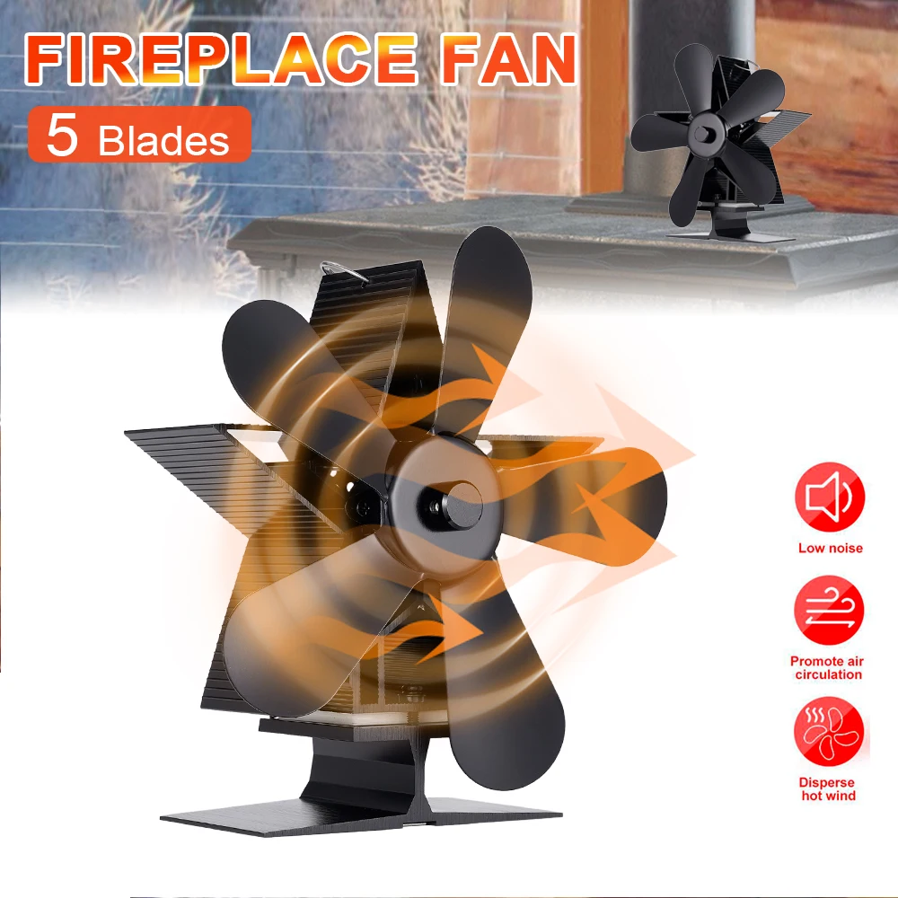 

Stove Fan 5 Blades Heat Powered Fireplace Fan Log Wood Burner Portable Quiet Eco-Fan Heater Efficient Hot Air For Winter Warm
