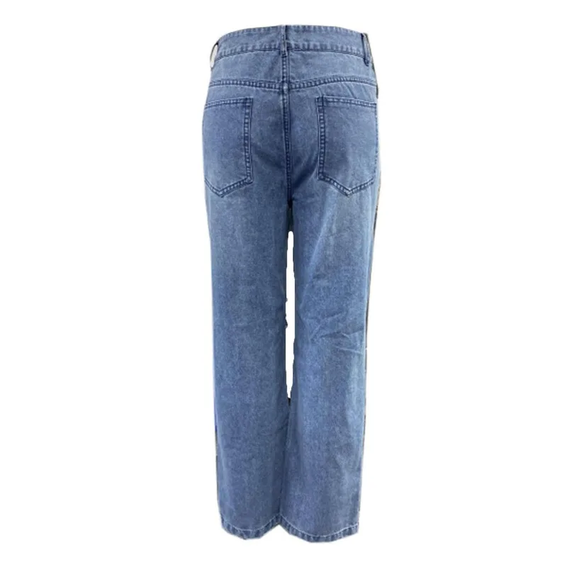 2023 Jeans Trousers with Holes and Fine Buttons High Waist Pockets Elastic Women's Clothes with Holes Loose Denim Trousers