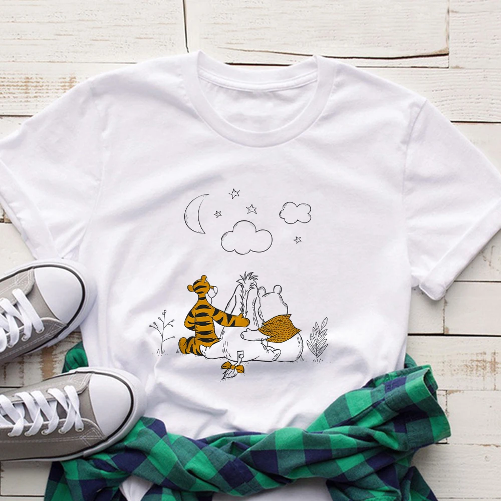

Disney Tigger Eeyore and Pooh Bear Print Harajuku T-shirt Best Friends Fashion Women Clothing Aesthetic Cute Street Casual