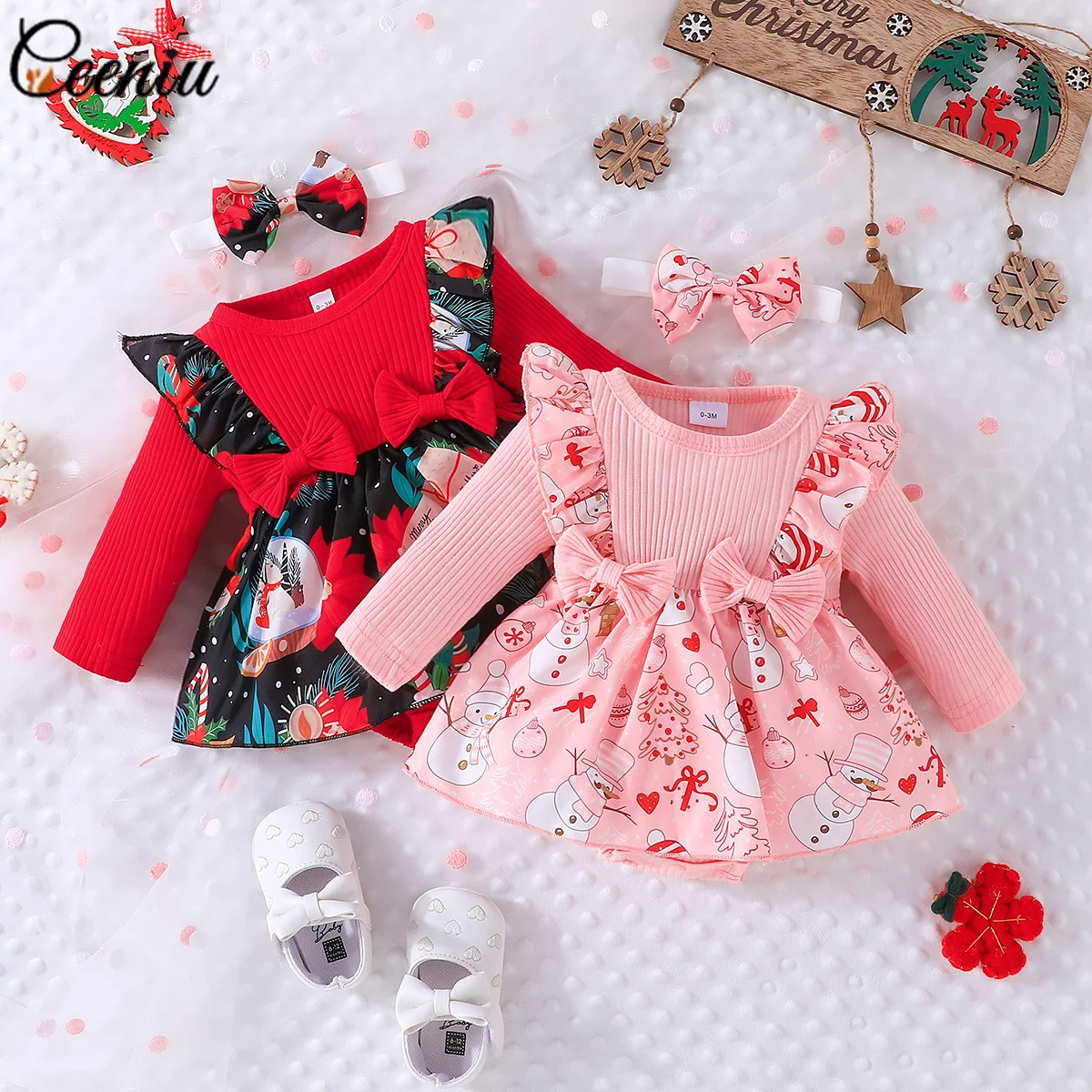 

Ceeniu 0-18M Baby Girls Christmas Clothes Santa Snowman Print Romper Dress For Newborns New Year Costume Baby Christmas Bodysuit