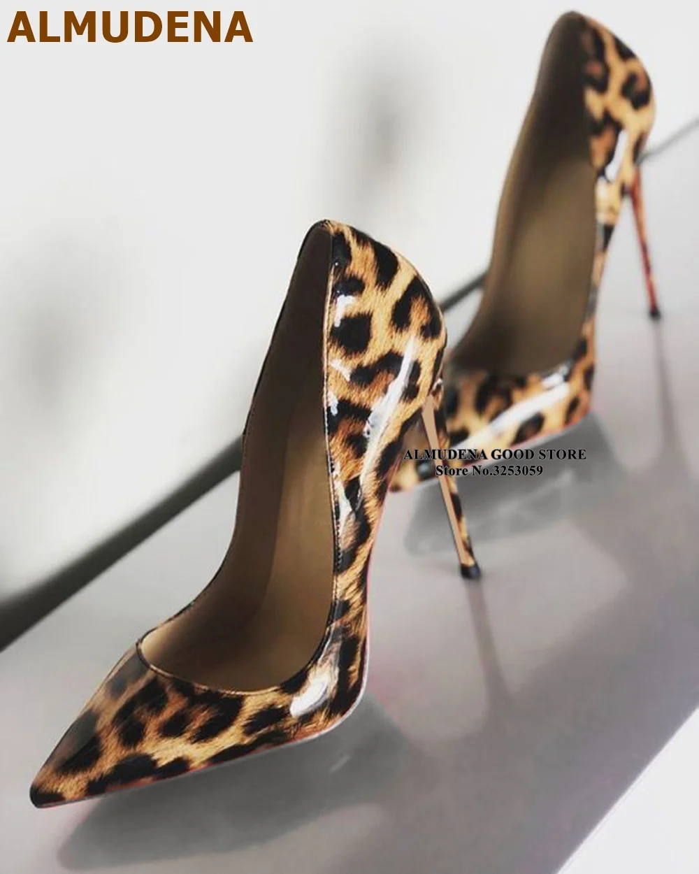 

ALMUDENA Luxurious Brand Thin High Heel Pumps Leopard Printed Pointed Toe Party Shoes Wedding Shoes Dropship Pumps 12cm 10cm 8cm