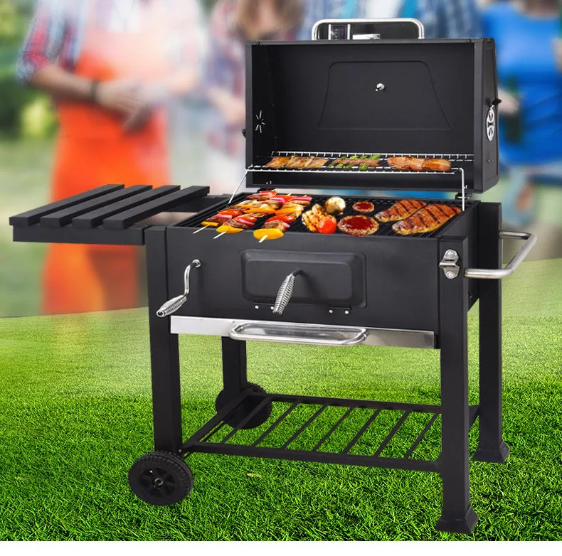 Stalowy grill na węgiel drzewny Wózek do wędzenia świeżym powietrzu Grille grilla