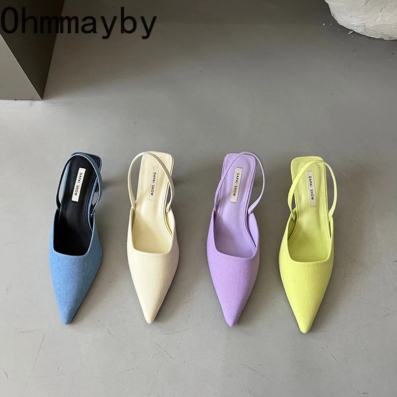 

2022 New Summer Heel Women Sandals Fashion Pointed Toe Slip On Ladies Party Shoes Female Outdoor Singbacks Mule Sandalias