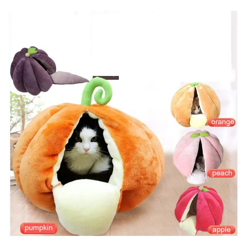 

Warm winter peach orange pumpkin cat dog house pet nest kennel pet bed sofas cat sleeping bags pet house S L