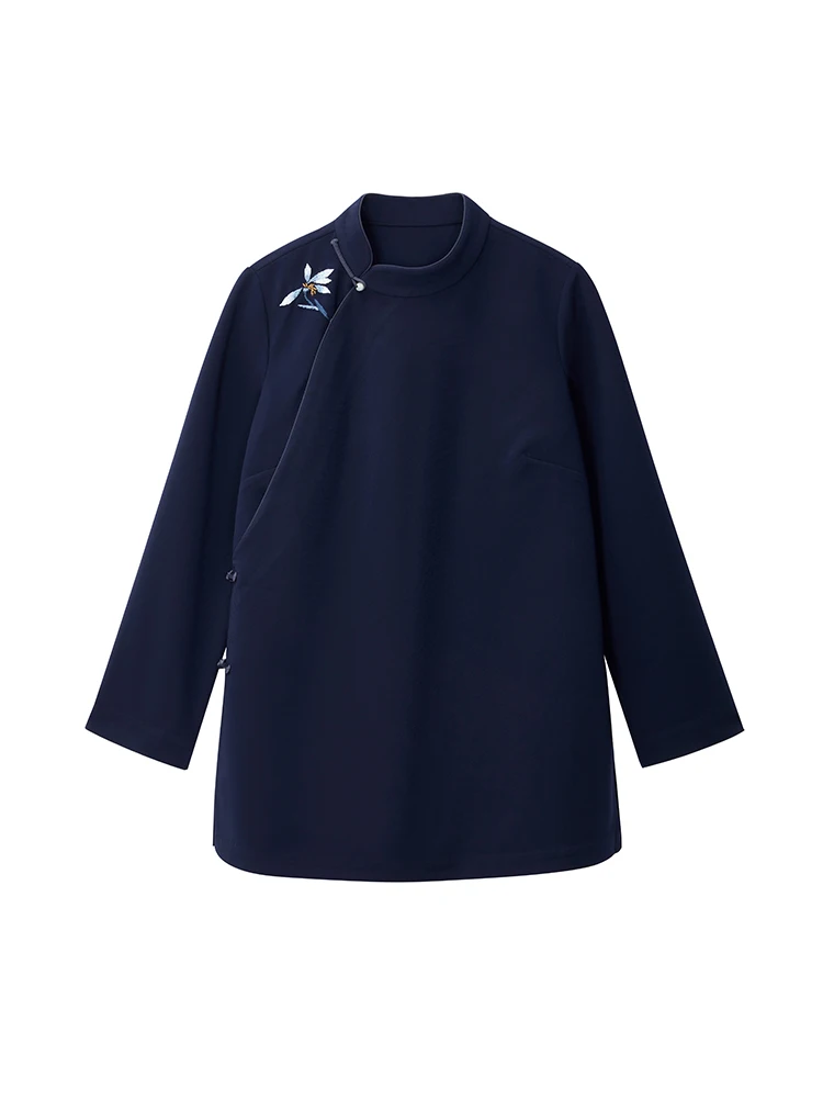 Cloth Master Original Design Autumn New Embroidered Long sleeve Stand Collar Top Chinese High Sense Shirts Women