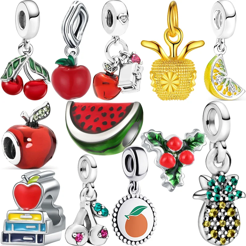 

New Apple Cherry Watermelon Pineapple Lemon Orange Fruit Series Beads Fit Original Pandora Charms Silver Color Bracelet Jewelry