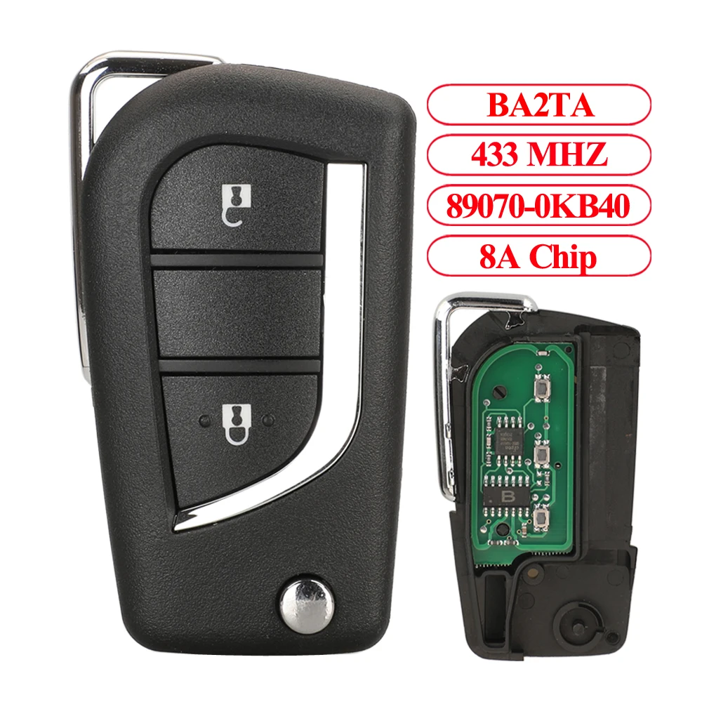 Jingyuqin 2btns сигнализация для автомобильного ключа с дистанционным управлением 433 МГц 8А чип для Toyota Hilux 2015 2016 2017 2018 2019 Yaris 2020-2018 YARis Cross