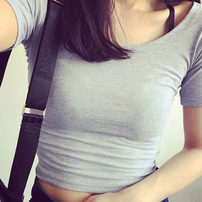 

2022 Summer Short Sleeve T Shirts Women Solid T-shirt O Neck High Waist Crop Top Tee Female Casual Loose T Shirt