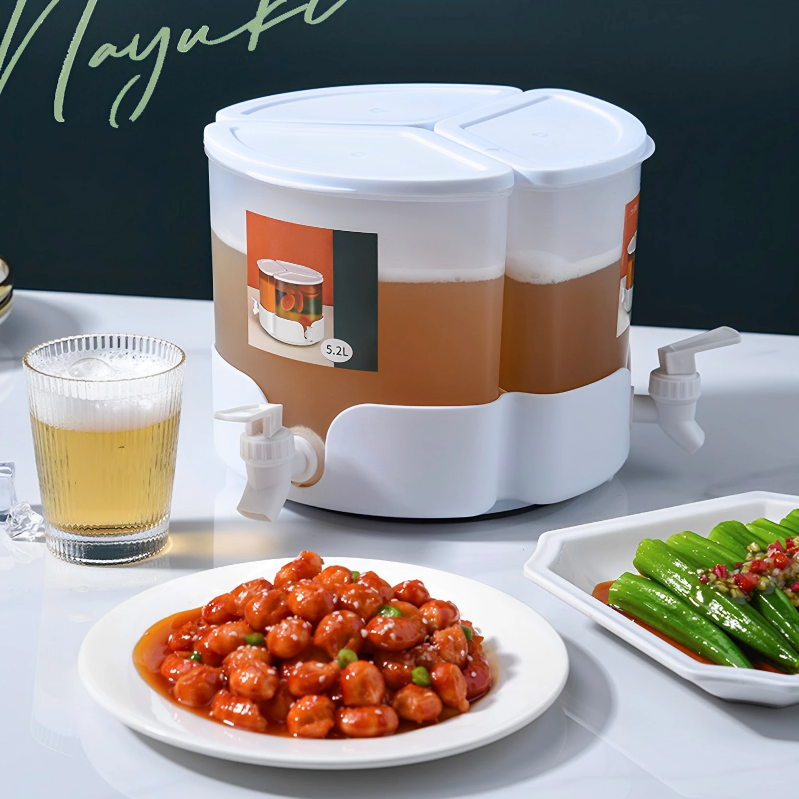 

5.2L Cold Water Kettle With Faucet 360° Rotatable Beverage Dispenser Iced Lemon Juice Milk Coffee Jug Drink Bottle Detachable