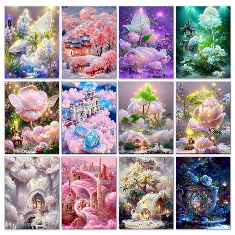 

GATYZTORY 5D DIY Diamond Mosaic Landscape Cross Stitch Full Round Painting Flower Embroidery House Needlework Home Decor