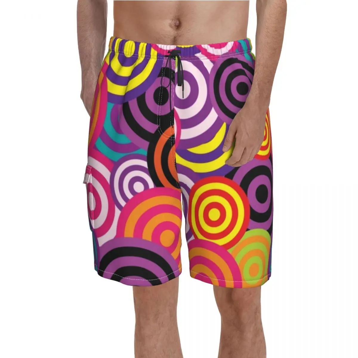 

Богемные шорты с принтом кругов, мужские удобные пляжные шорты в стиле хиппи, мужские плавки высокого качества с принтом