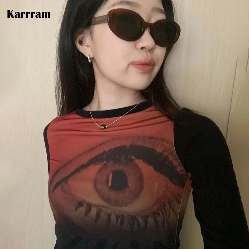 

s Crop Top E-girl Fairy Grunge Print T-shirt 2000s Slim T Shirt Korean Fashion Designer Clothes