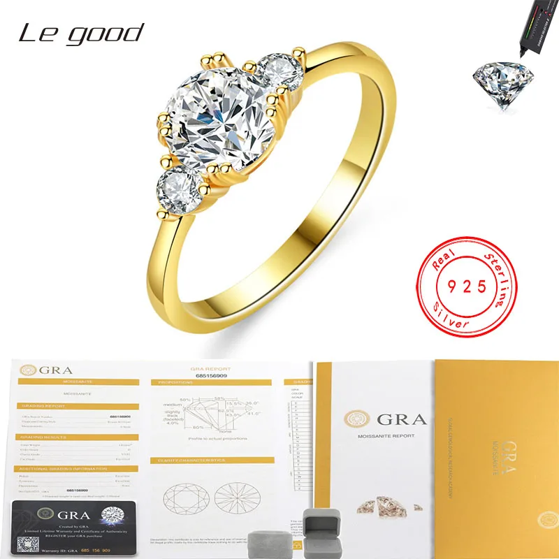 

VVS1 With Certificate 14K Gold Plated Moissanite Diamond Ring 1CT Party 925 Sterling Silver Wedding Rings Women Luxury Jewelry