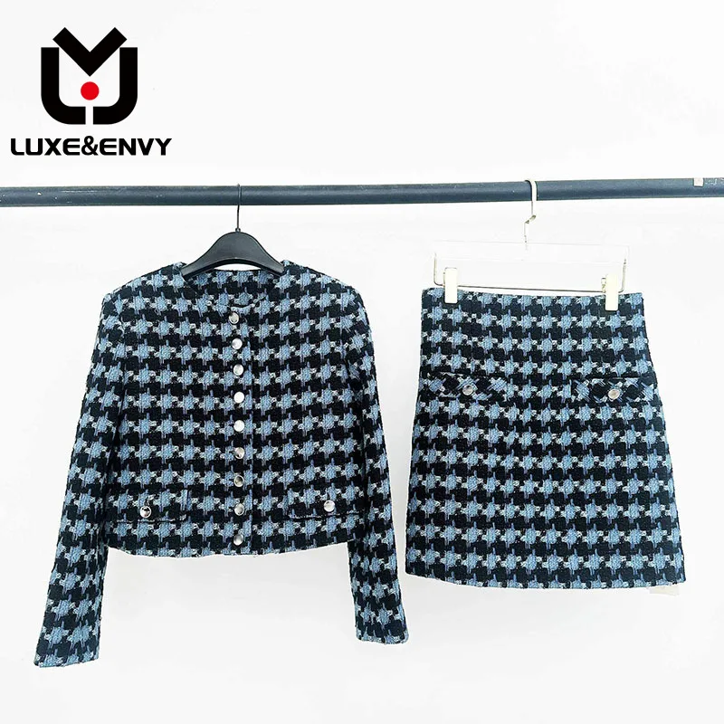 

Семейный товар LUXE & ENVY fam, маленькое очаровательное твидовое пальто в клетку с круглым вырезом и трапециевидной юбкой, осень 2023