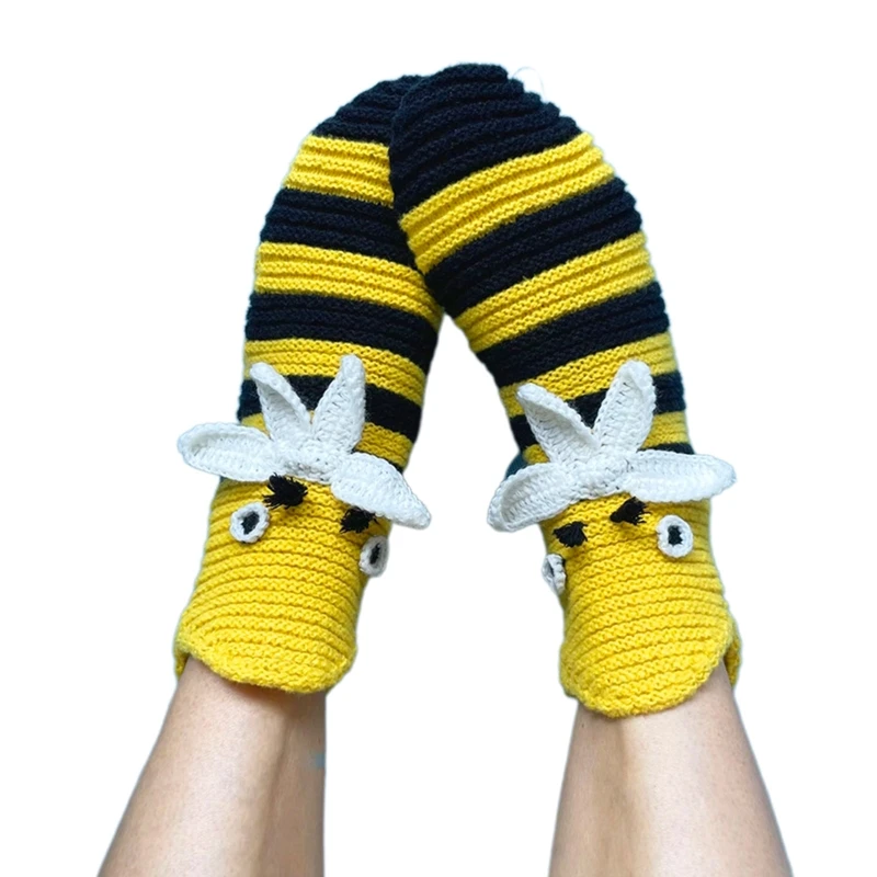 Bee Striped Socks Knit Bee Socks Funny Crochet Socks Bee Socks For Women Bee Stockings Girls Halloween Party Prop 37JB