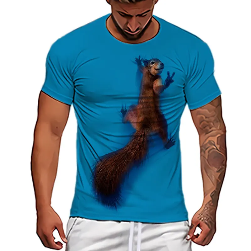 

Camiseta con estampado 3D de ardilla para hombre y mujer, Top informal e interesante de manga corta para uso diario en verano.