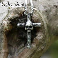 2022 new mens 316l stainless steel cross skull pendant necklace for teens vintage punk biker jewelry gift free shipping