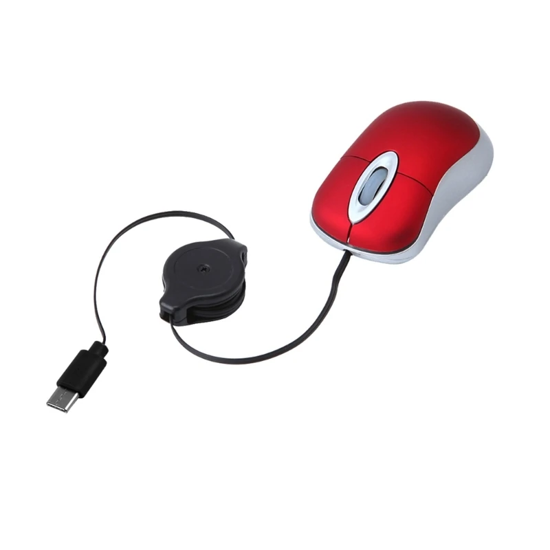 Проводная мышь USB C Втягивающийся кабель Маленькая Оптическая базовая 1000 точек на