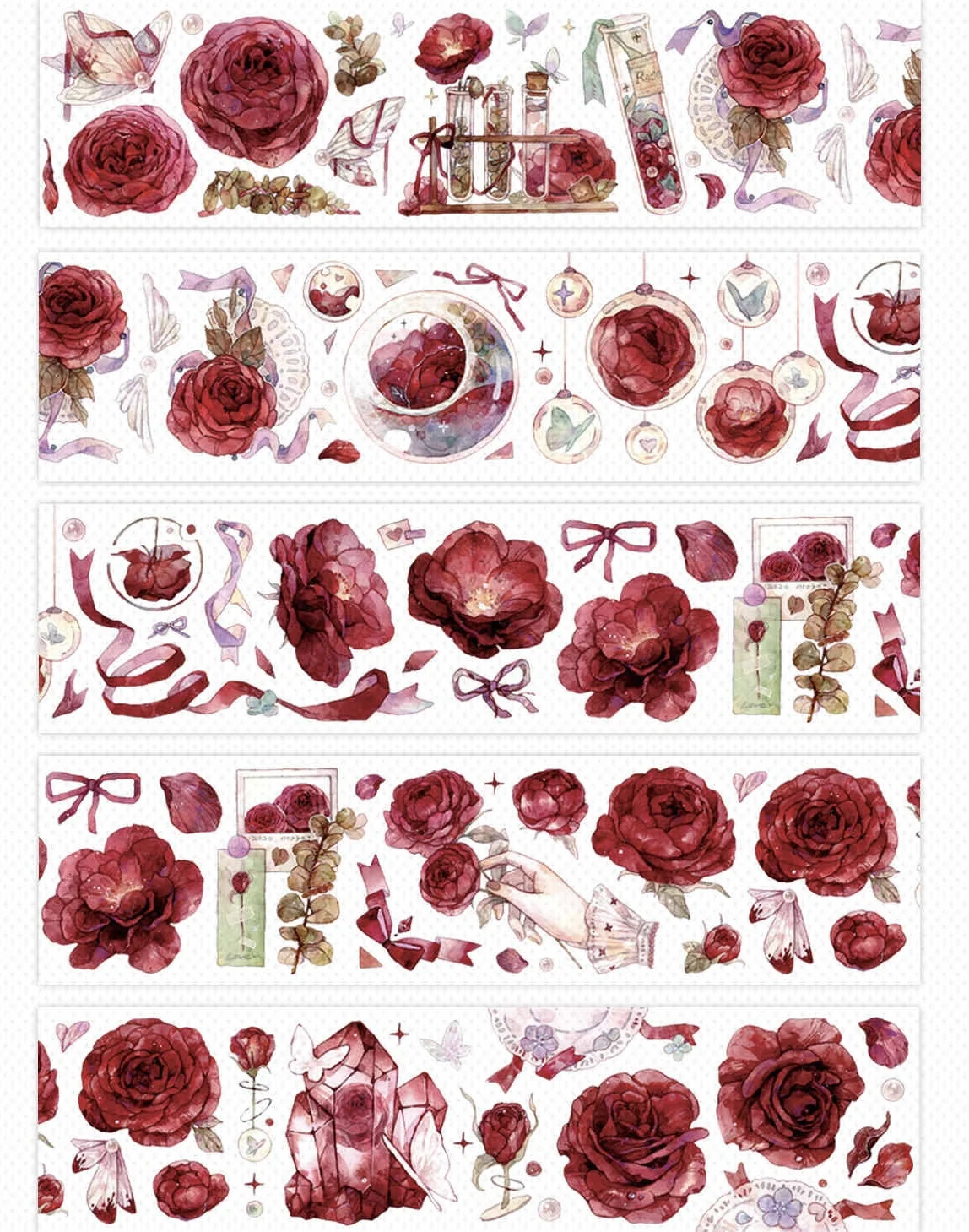 

10 Meter Roll Red Rose Flower Crystal PET Tape Decoration Journal