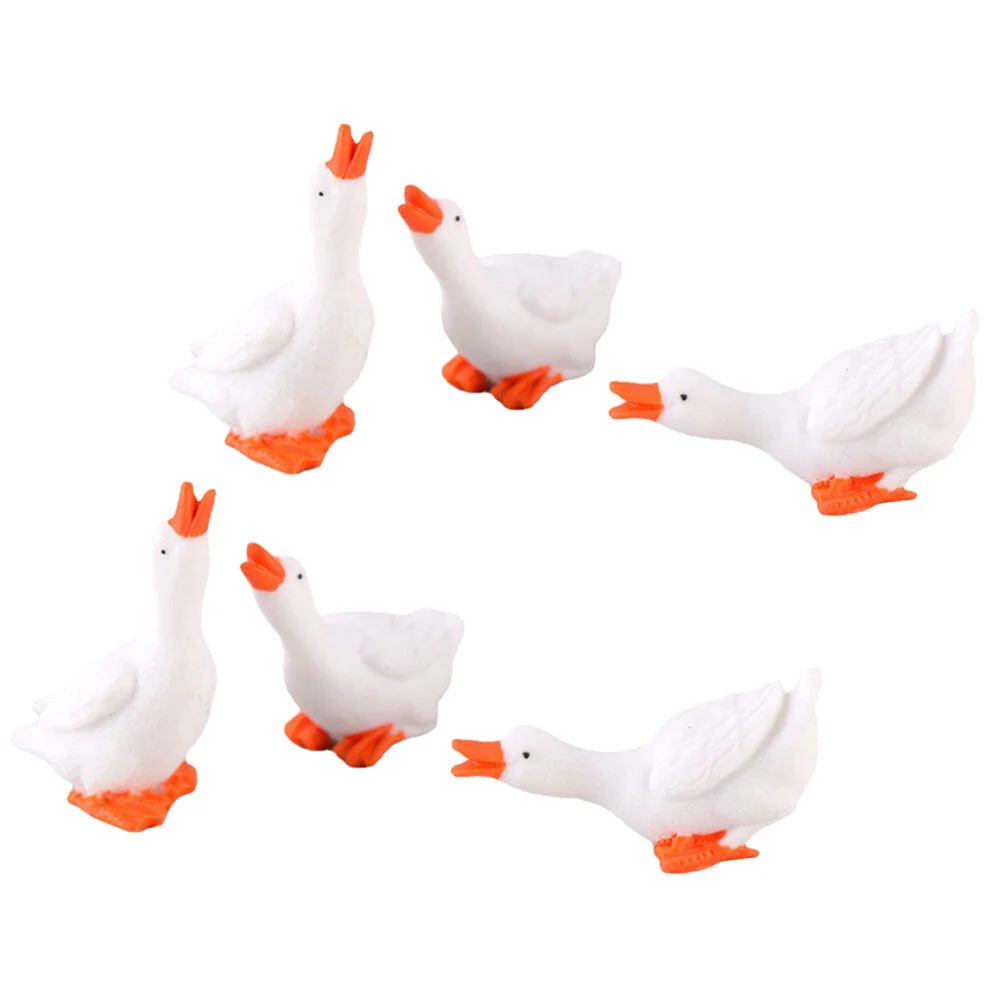 

6 Pcs Big White Goose Ornament Animal Figurine Glass Container Toy Miniature Figurines Resin Decor Micro Landscape Terrarium